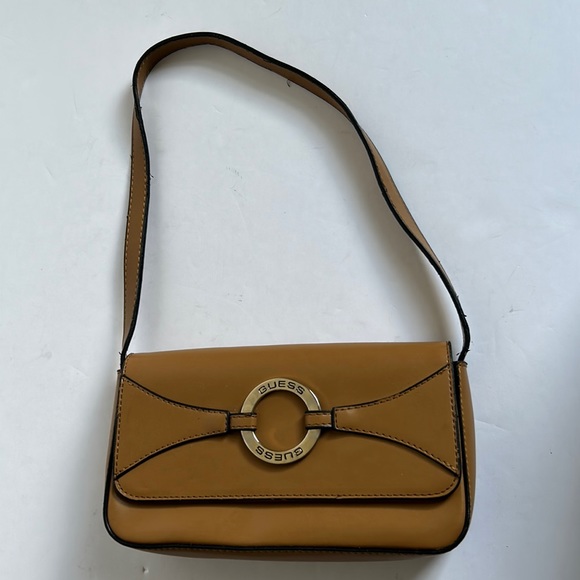 GUESS Vintage 90s Y2K Tan Flap Shoulder Bag Purse - Picture 2 of 11